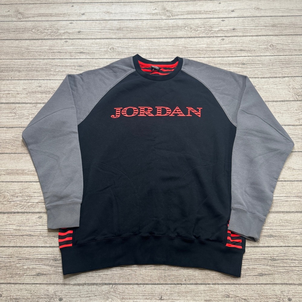 Air Jordan Sweatshirt Men's 2XL Black Gray Raglan Jumpman Logo Crewneck Pullover